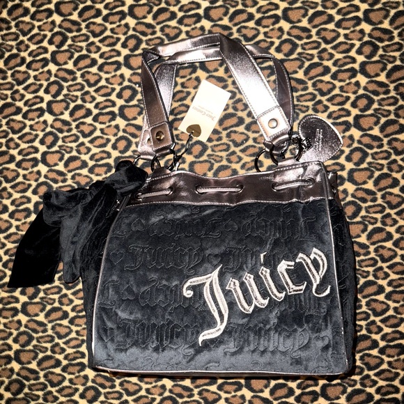 NWT Juicy Couture Velour Liquorice Gunmetal Vintage Dreams Tote Daydreamer - Picture 1 of 5